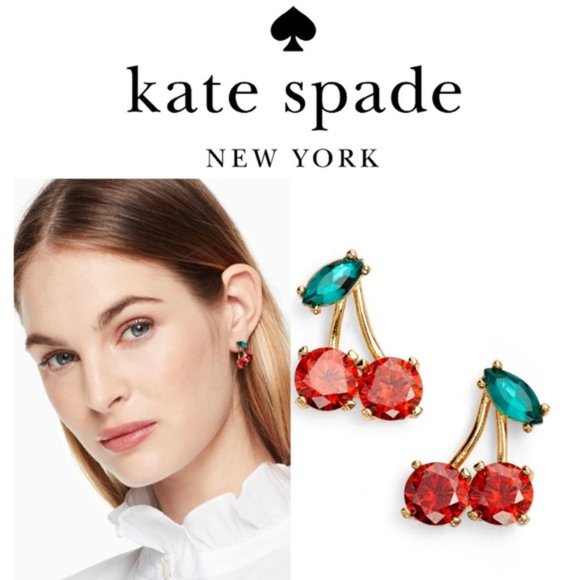 NWOT Authentic Kate Spade Captivatingly Charming Ma Cherie' Cherry Crystal Studs - Picture 2 of 9
